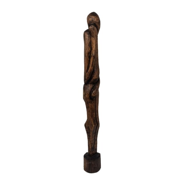 Russian Hand-Carved Abstract Wooden Sculpture Of Contemplative Figure - Picture 2 of 8